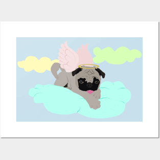 Pug angel on a cloud Posters and Art